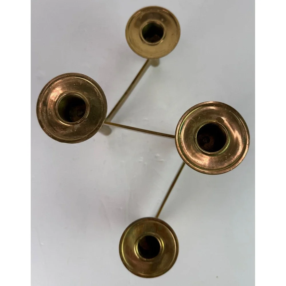 Vtg Brutalist Mid-Century Modern‎ Folding Brass 4 Candle Holder Candelabra MCM